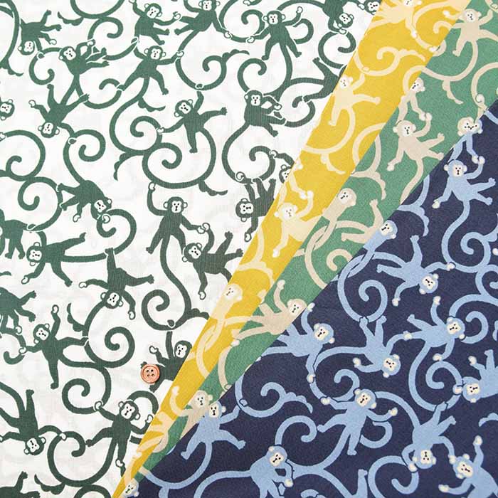 Cotton Square Printed Fabric - Karakusa MONKEY - nomura tailor