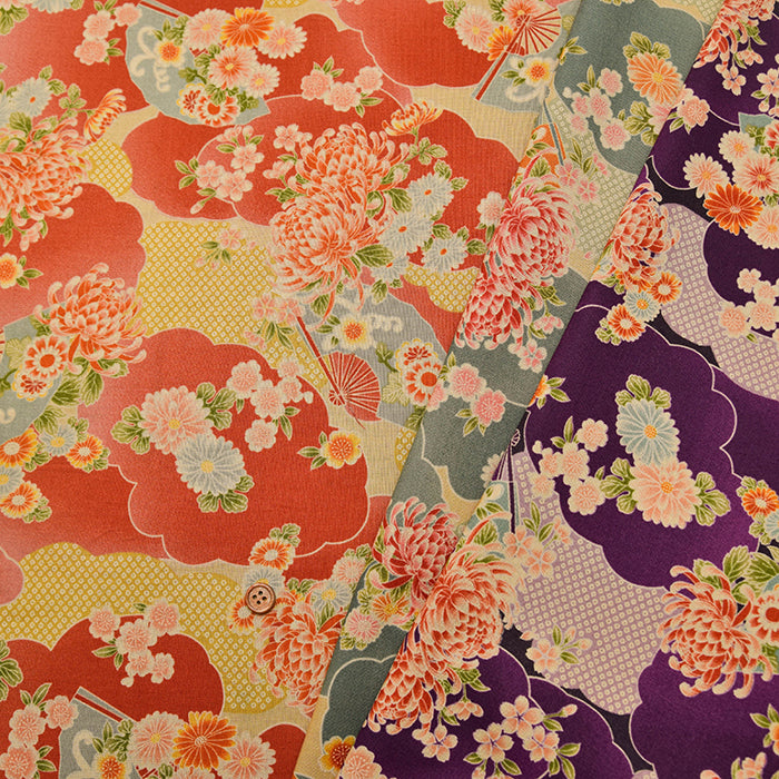 Cotton Scare Printed Fabric - Fan Chrysanthemum in Sea of Clouds - nomura tailor