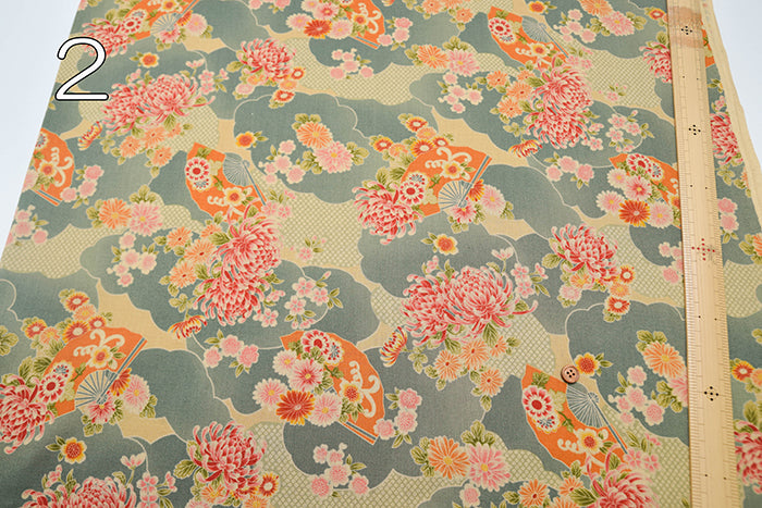 Cotton Scare Printed Fabric - Fan Chrysanthemum in Sea of Clouds - nomura tailor