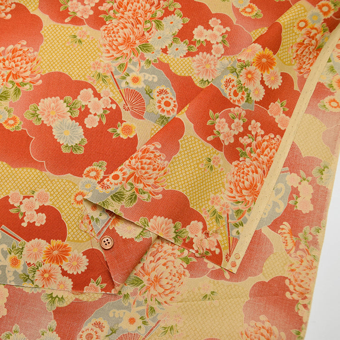 Cotton Scare Printed Fabric - Fan Chrysanthemum in Sea of Clouds - nomura tailor