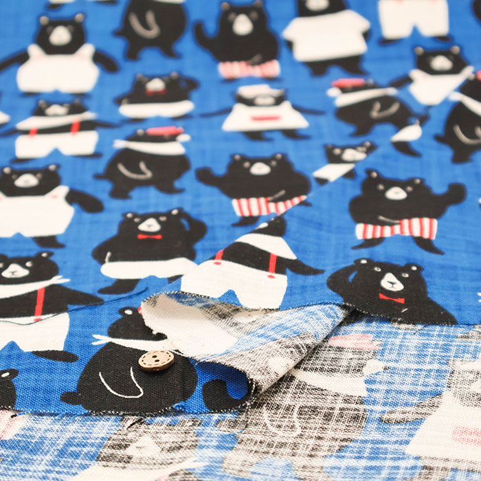 Linen-like Cotton Slub Fabric - Bear Wonderland - nomura tailor