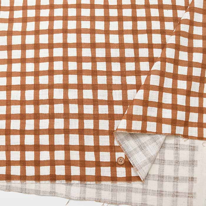 Cotton Linen-Like Slub Print Fabric - Check - nomura tailor