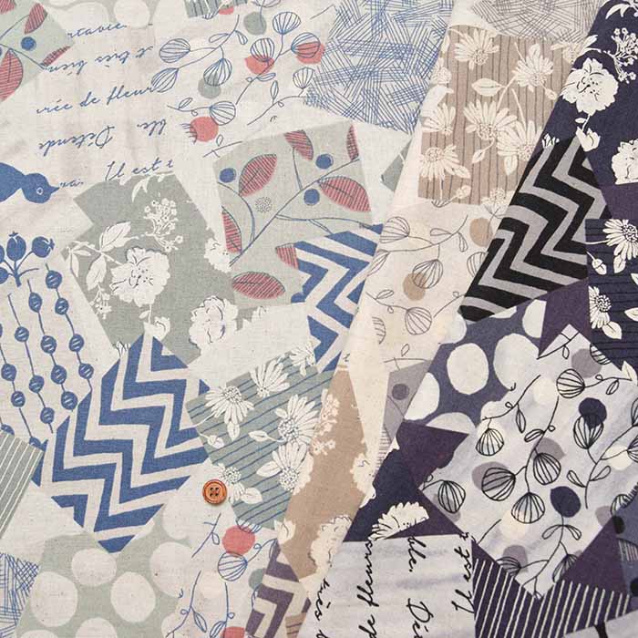 C/L muslin Print Fabric - Patchwork Style Flower - nomura tailor