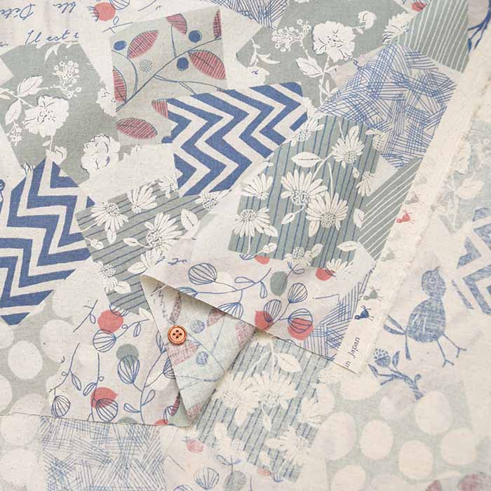 C/L muslin Print Fabric - Patchwork Style Flower - nomura tailor