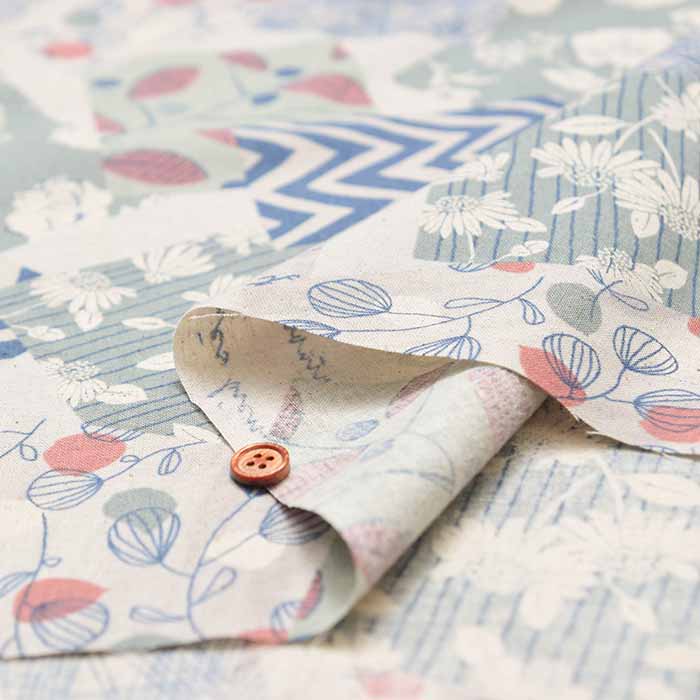 C/L muslin Print Fabric - Patchwork Style Flower - nomura tailor