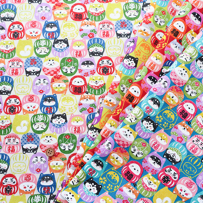 Cotton Scare Printed Fabric - Wanko-da-Wa Daruma Dog - nomura tailor