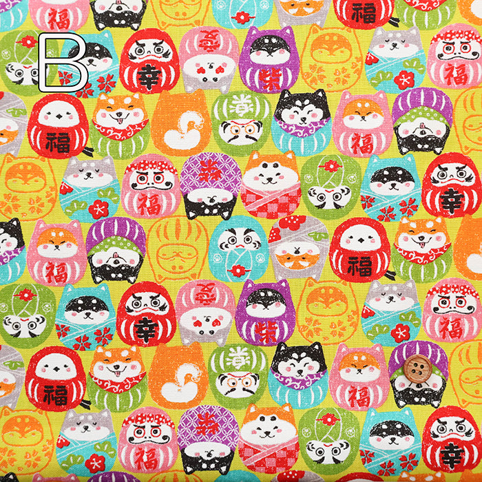 Cotton Scare Printed Fabric - Wanko-da-Wa Daruma Dog - nomura tailor