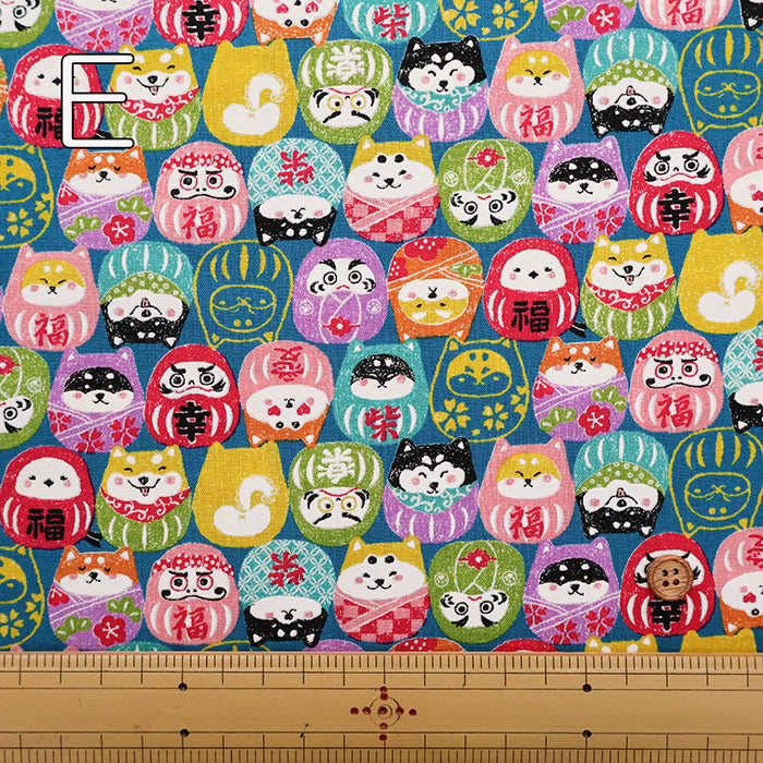 Cotton Scare Printed Fabric - Wanko-da-Wa Daruma Dog - nomura tailor
