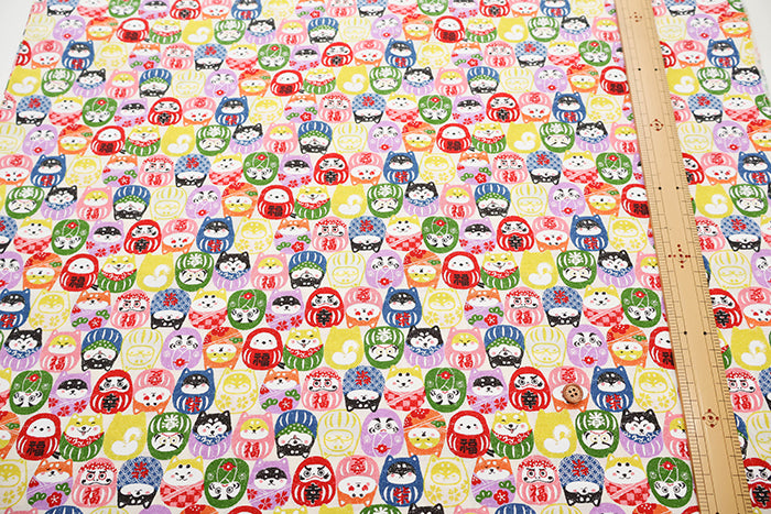 Cotton Scare Printed Fabric - Wanko-da-Wa Daruma Dog - nomura tailor