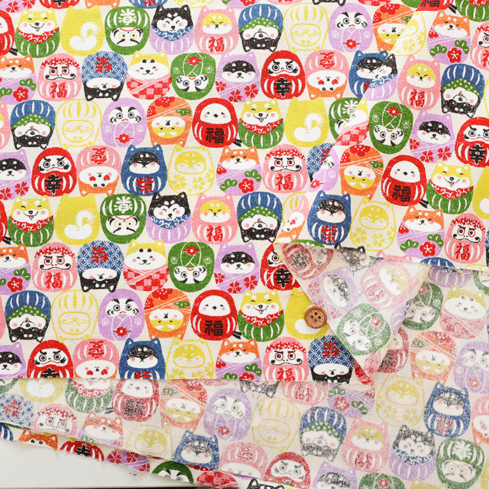 Cotton Scare Printed Fabric - Wanko-da-Wa Daruma Dog - nomura tailor