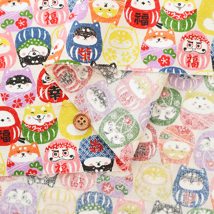 Cotton Scare Printed Fabric - Wanko-da-Wa Daruma Dog - nomura tailor