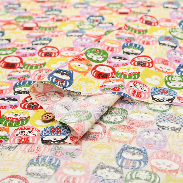 Cotton Scare Printed Fabric - Wanko-da-Wa Daruma Dog - nomura tailor