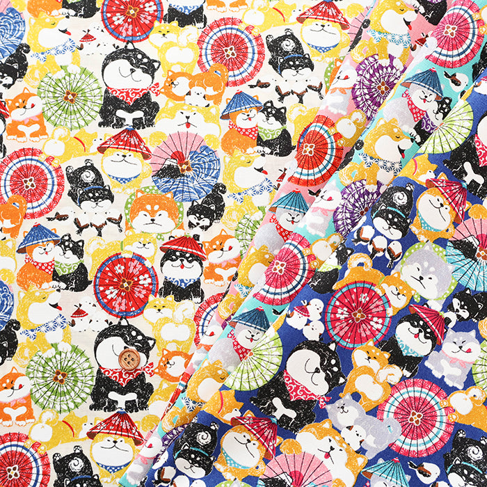 Cotton Scare Printed Fabric - Wanko-da-Wa Umbrella Dog - nomura tailor