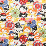 Cotton Scare Printed Fabric - Wanko-da-Wa Umbrella Dog - nomura tailor
