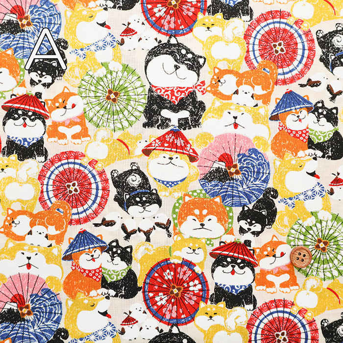 Cotton Scare Printed Fabric - Wanko-da-Wa Umbrella Dog - nomura tailor