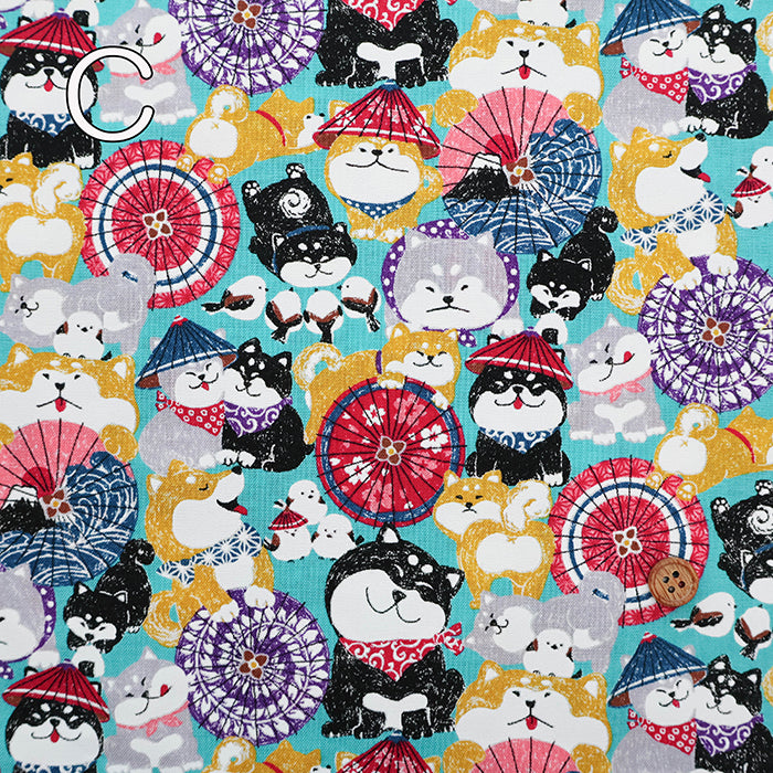Cotton Scare Printed Fabric - Wanko-da-Wa Umbrella Dog - nomura tailor