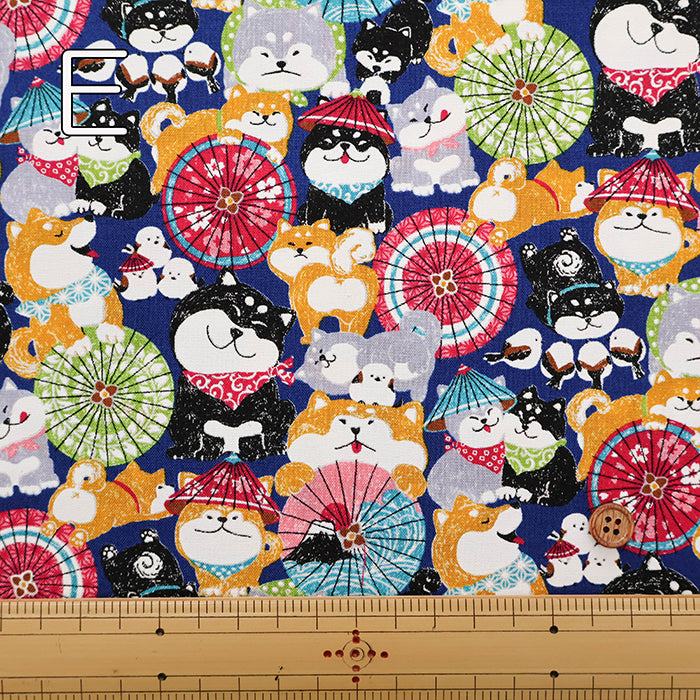 Cotton Scare Printed Fabric - Wanko-da-Wa Umbrella Dog - nomura tailor