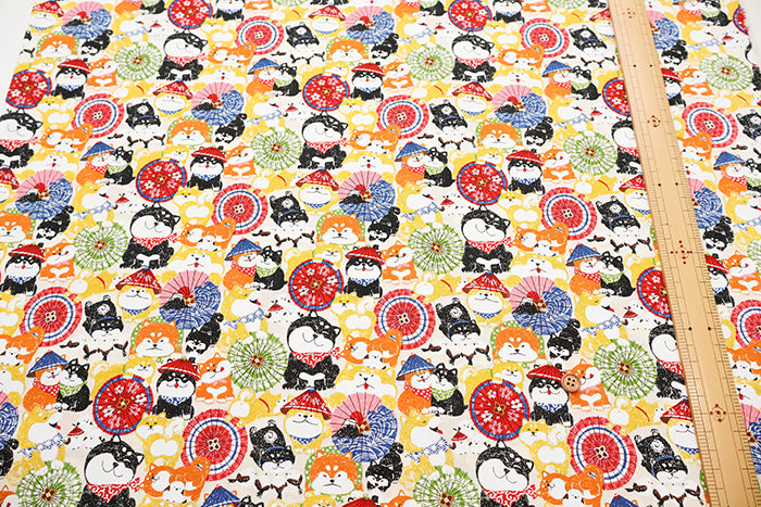 Cotton Scare Printed Fabric - Wanko-da-Wa Umbrella Dog - nomura tailor