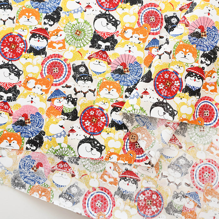Cotton Scare Printed Fabric - Wanko-da-Wa Umbrella Dog - nomura tailor