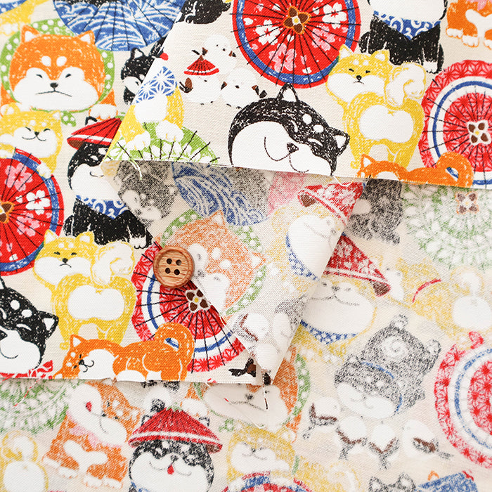 Cotton Scare Printed Fabric - Wanko-da-Wa Umbrella Dog - nomura tailor