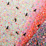 Cotton Scare Printed Fabric - Kinka Story - Dianthus and Black Cat - nomura tailor