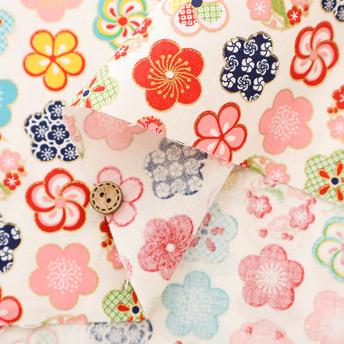 Cotton Scare Printed Fabric - Kinka Story - Warbler and Plum Blossoms - nomura tailor