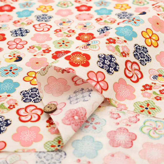 Cotton Scare Printed Fabric - Kinka Story - Warbler and Plum Blossoms - nomura tailor