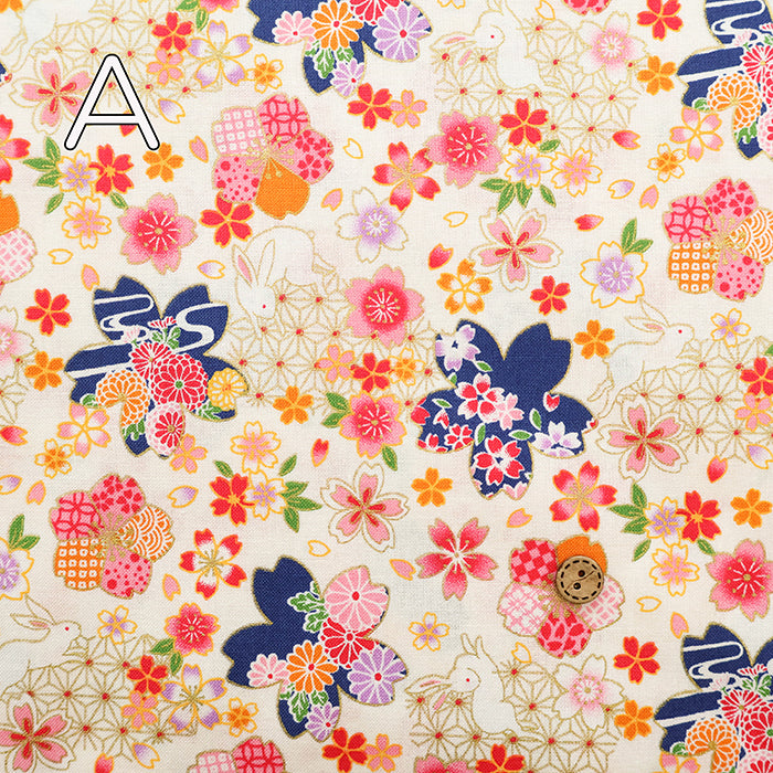 Cotton Scare Printed Fabric - Kinka Story - Rabbit and Cherry Blossoms - nomura tailor