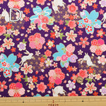 Cotton Scare Printed Fabric - Kinka Story - Rabbit and Cherry Blossoms - nomura tailor