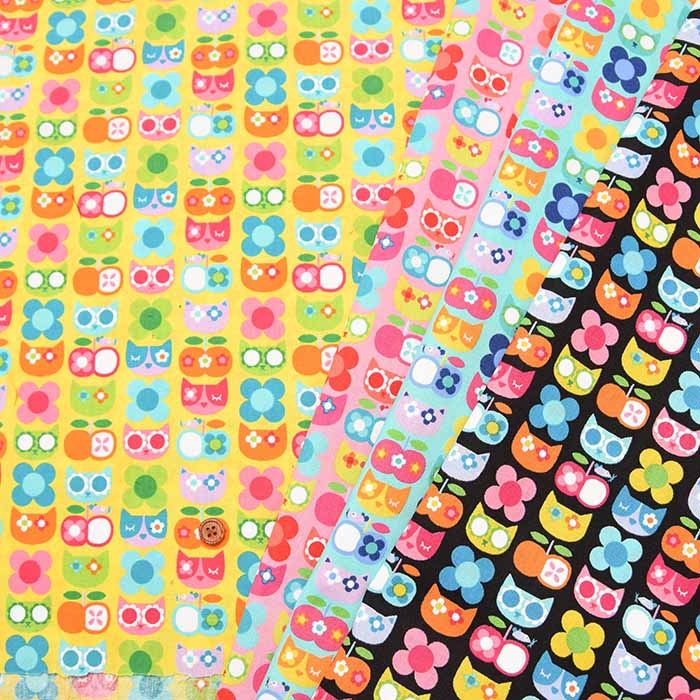 Cotton muslin Print Fabric - Newtro Animal Cat - nomura tailor