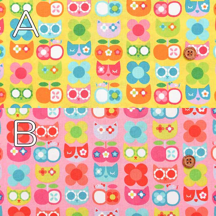 Cotton muslin Print Fabric - Newtro Animal Cat - nomura tailor