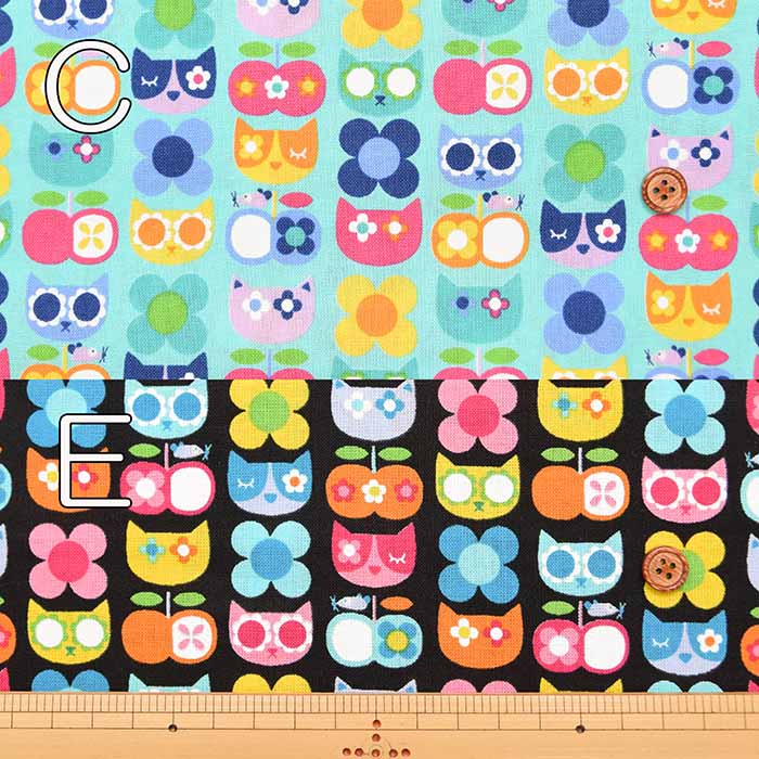 Cotton muslin Print Fabric - Newtro Animal Cat - nomura tailor