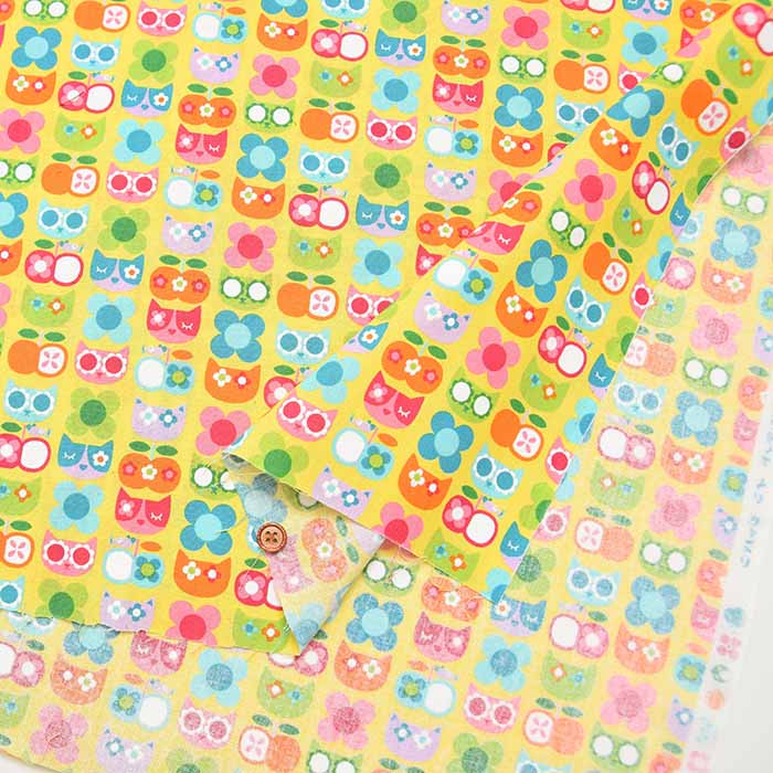 Cotton muslin Print Fabric - Newtro Animal Cat - nomura tailor