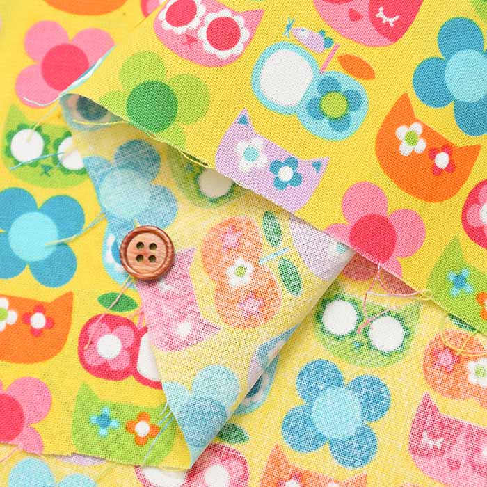 Cotton muslin Print Fabric - Newtro Animal Cat - nomura tailor