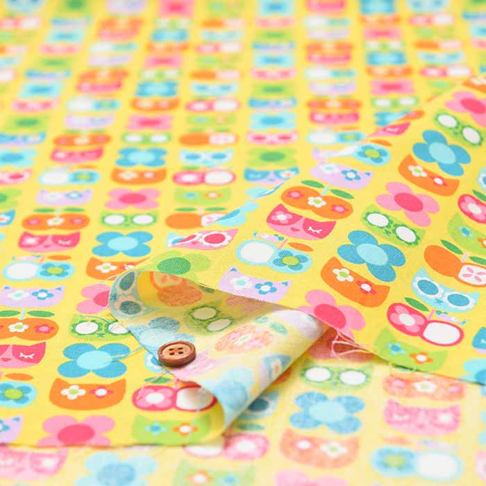 Cotton muslin Print Fabric - Newtro Animal Cat - nomura tailor