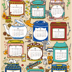 <Patterned Cut>2026 Calendar -  TEA TIME Cat (1 Pattern: Approx. 92cm × 60cm) - nomura tailor