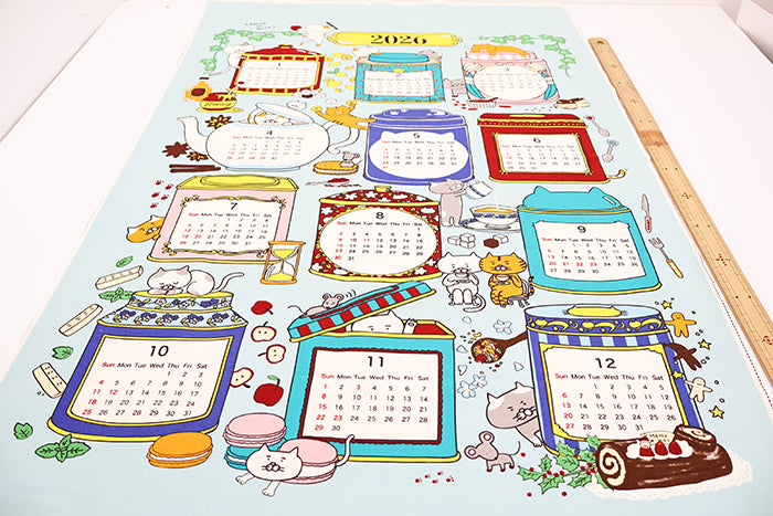 <Patterned Cut>2026 Calendar -  TEA TIME Cat (1 Pattern: Approx. 92cm × 60cm) - nomura tailor