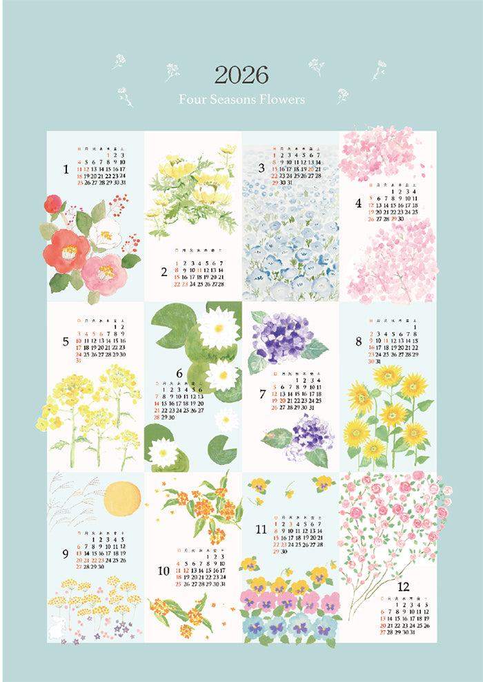 <Patterned Cut> 2026 Calendar - Seasonal Flowers (1 Pattern: Approx. 92cm × 60cm) - nomura tailor