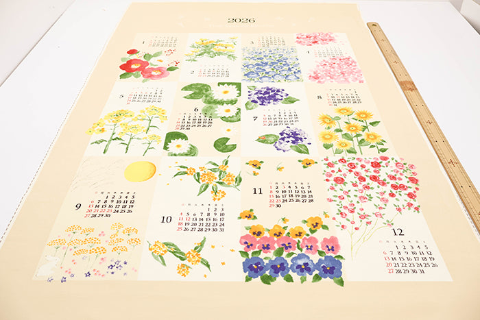 <Patterned Cut> 2026 Calendar - Seasonal Flowers (1 Pattern: Approx. 92cm × 60cm) - nomura tailor