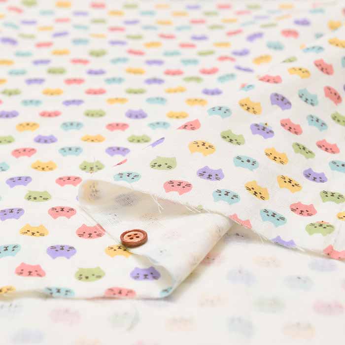 Cotton double gauze printed fabric Cat Face - nomura tailor