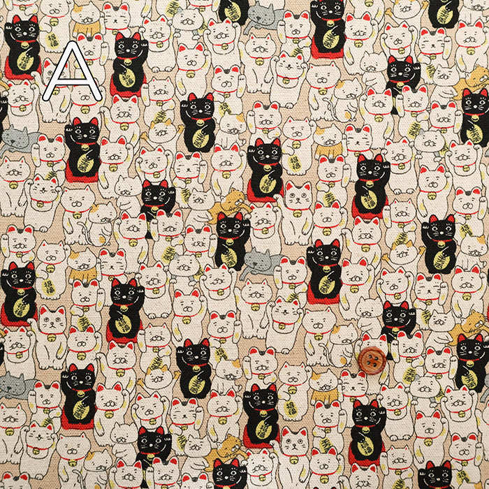 C/L Canvas Print Fabric - Maneki Neko - nomura tailor