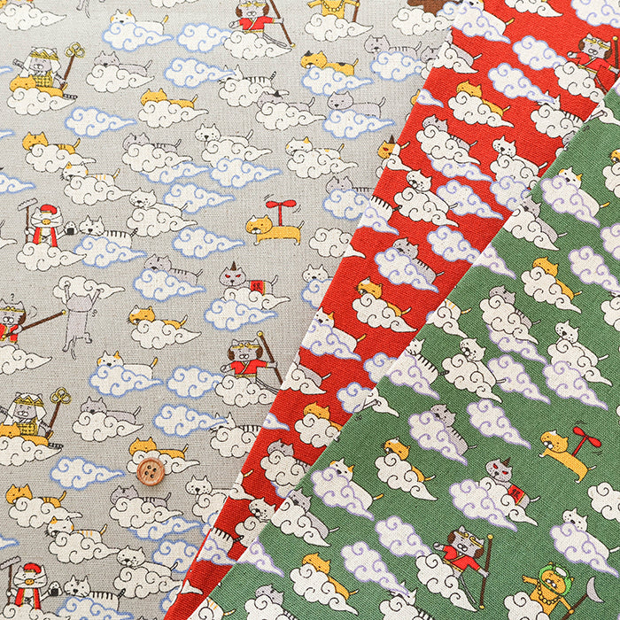 C/L Canvas Print Fabric - Cat Travel Journal - nomura tailor