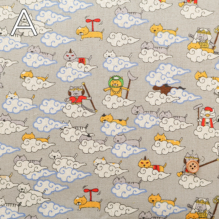 C/L Canvas Print Fabric - Cat Travel Journal - nomura tailor