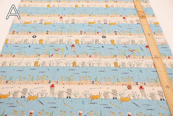 C/L Canvas Print Fabric - Fishing Cat feat. Garden Eel - nomura tailor