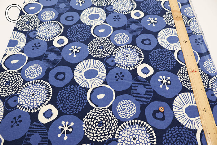 Cotton Shirt Cord Printed Fabric - Ink Blue Flowers - nomura tailor