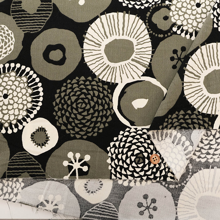Cotton Shirt Cord Printed Fabric - Ink Blue Flowers - nomura tailor