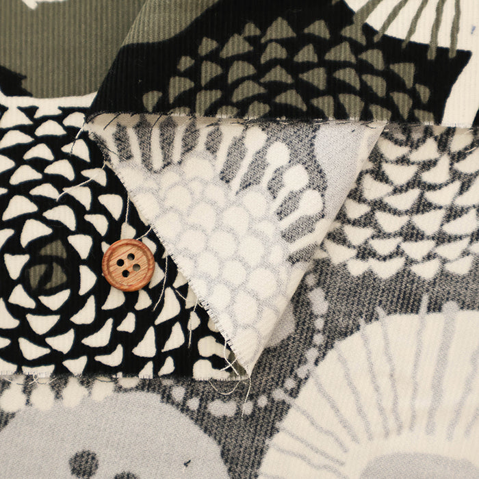 Cotton Shirt Cord Printed Fabric - Ink Blue Flowers - nomura tailor