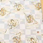 Cotton Dobby Print Fabric - Japanese Pattern, Checkered, Wind God Thunder God - nomura tailor
