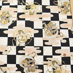 Cotton Dobby Print Fabric - Japanese Pattern, Checkered, Wind God Thunder God - nomura tailor