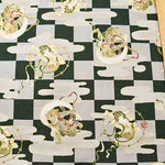 Cotton Dobby Print Fabric - Japanese Pattern, Checkered, Wind God Thunder God - nomura tailor